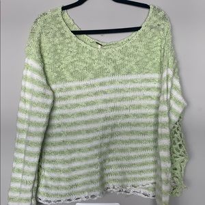 Free People green and white crochet pullover